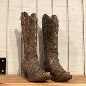 Corral Studded Cowboy Boots Rustic Gray Tan